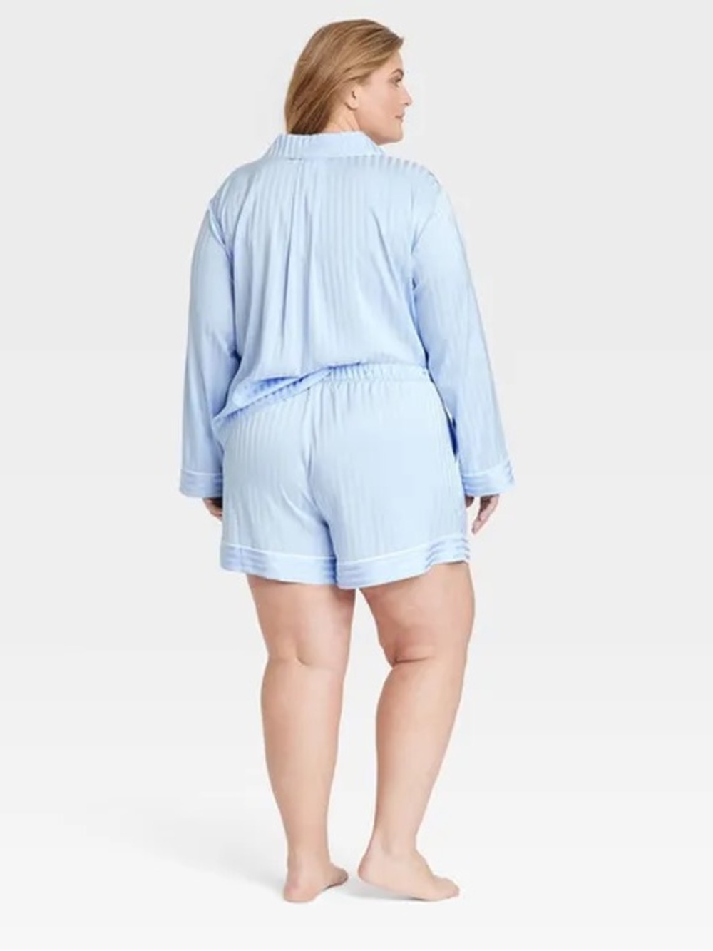NWT Auden Light Blue Satin Button-Front Pajama Top & Shorts 1X - Picture 3 of 16